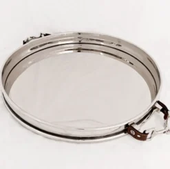 Casa Padrino Luxus Tablett Rundes Serviertablett aus Messing in Nickel Farbe Durchmesser 40 x H 6,5 cm