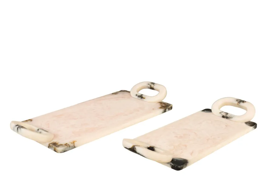 Casa Padrino Luxus Tabletts 2er Set Schwarz / Beige - Deko Tabletts aus transluzentem Kunstharz in Schwarz und Creme - Luxus Deko Accessoires