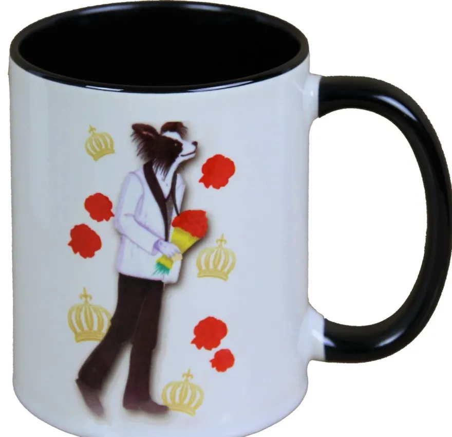 Casa Padrino Luxus Tasse Hund mit Blumenstrauß von Harald Glööckler Pompöös, 9,5 x 8,5 cm, 320 ml