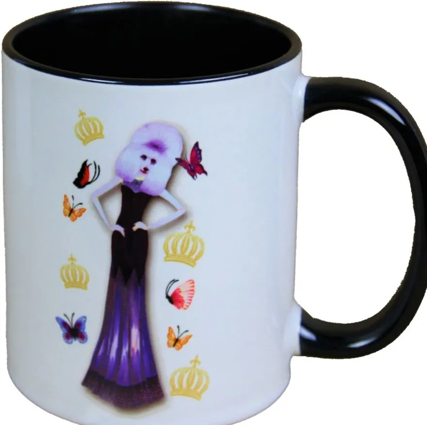 Casa Padrino Luxus Tasse Hund mit violettem Abendkleid von Harald Glööckler - 9,5 cm x 8,5 cm