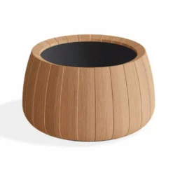 Casa Padrino Luxus Teakholz Blumentopf Naturfarben Ø 70 cm - Runder Pflanzentopf - Garten Deko Accessoires - Terrassen Deko