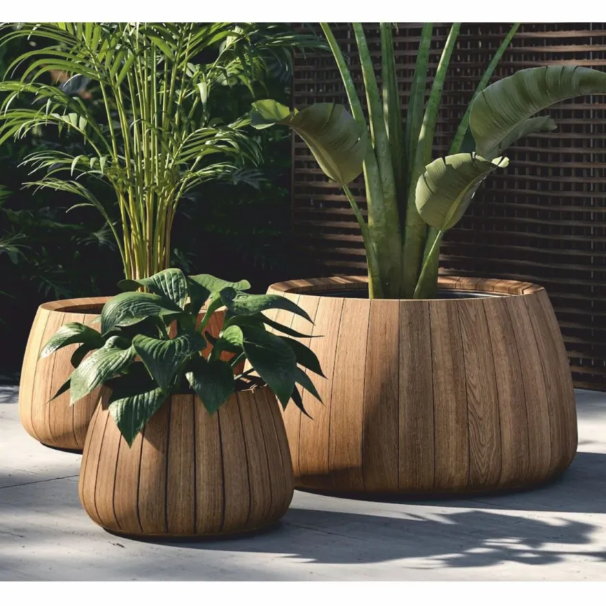 Casa Padrino Luxus Teakholz Blumentopf Naturfarben Ø 90 cm - Runder Pflanzentopf - Garten Deko Accessoires - Terrassen Deko