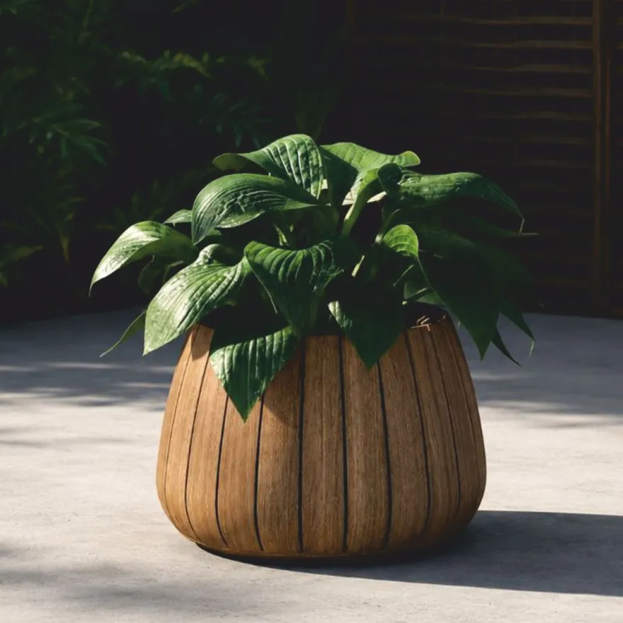 Casa Padrino Luxus Teakholz Blumentopf Naturfarben Ø 50 cm - Runder Pflanzentopf - Garten Deko Accessoires - Terrassen Deko