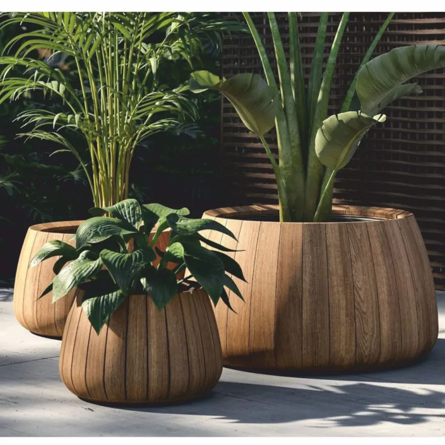 Casa Padrino Luxus Teakholz Blumentopf Naturfarben Ø 50 cm - Runder Pflanzentopf - Garten Deko Accessoires - Terrassen Deko