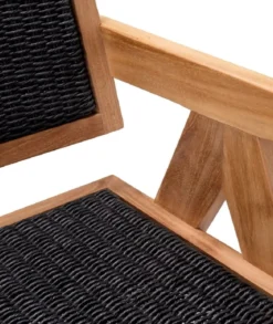 Casa Padrino Luxus Teakholz Esszimmer Stuhl mit Armlehnen Naturfarben / Schwarz 56 x 65,5 x H. 78 cm - Garten Stuhl - Terrassen Stuhl - Garten Möbel - Esszimmer Möbel - Luxus Teakholz Möbel