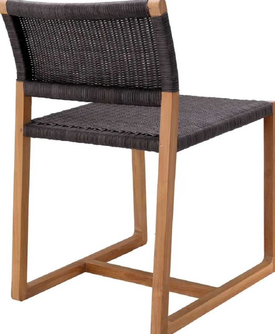 Casa Padrino Luxus Teakholz Esszimmer Stuhl Naturfarben / Schwarz 48 x 58 x H. 78,5 cm - Garten Stuhl - Terrassen Stuhl - Garten Möbel - Esszimmer Möbel - Luxus Teakholz Möbel