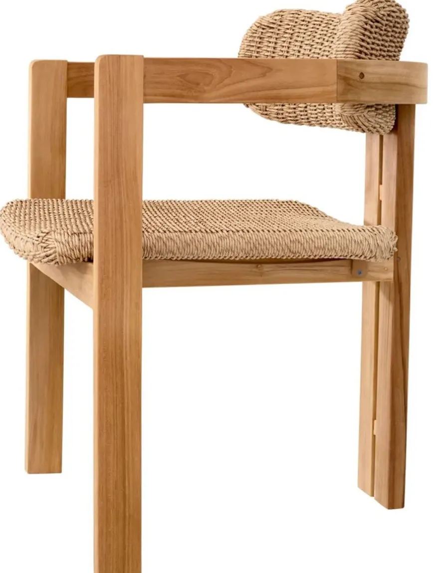 Casa Padrino Luxus Teakholz Esszimmer Stuhl mit Armlehnen Naturfarben 60 x 53 x H. 77 cm - Garten Stuhl - Terrassen Stuhl - Garten Möbel - Esszimmer Möbel - Luxus Teakholz Möbel