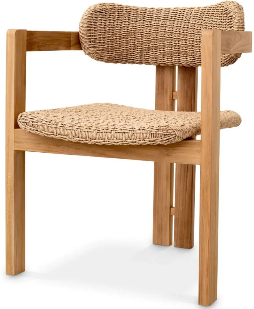 Casa Padrino Luxus Teakholz Esszimmer Stuhl mit Armlehnen Naturfarben 60 x 53 x H. 77 cm - Garten Stuhl - Terrassen Stuhl - Garten Möbel - Esszimmer Möbel - Luxus Teakholz Möbel
