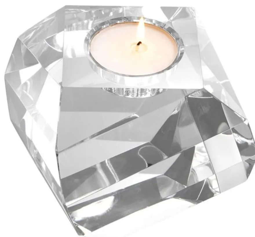 Casa Padrino Luxus Teelichthalter 13,5 x 13,5 x H. 12 cm - Kristallglas Deko Accessoires