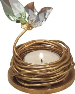 Casa Padrino Luxus Teelichthalter mit Swarovski Kristallglas Gold / Mehrfarbig Ø 7 x H. 5 cm - Luxus Wohnzimmer Deko Accessoires
