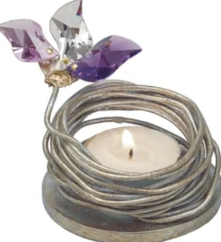 Casa Padrino Luxus Teelichthalter mit Swarovski Kristallglas Silber / Mehrfarbig Ø 7 x H. 5 cm - Luxus Wohnzimmer Deko Accessoires