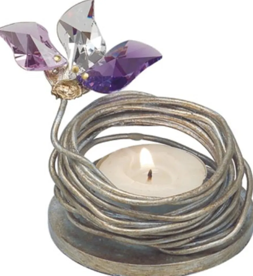 Casa Padrino Luxus Teelichthalter mit Swarovski Kristallglas Silber / Mehrfarbig Ø 7 x H. 5 cm - Luxus Wohnzimmer Deko Accessoires