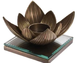Casa Padrino Luxus Teelichthalter Lotusblume Vintage Messingfarben 16 x 16 x H. 10,5 cm - Deko Accessoires