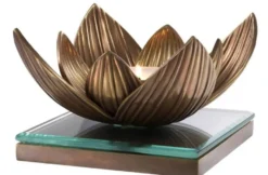 Casa Padrino Luxus Teelichthalter Lotusblume Vintage Messingfarben 16 x 16 x H. 10,5 cm - Deko Accessoires