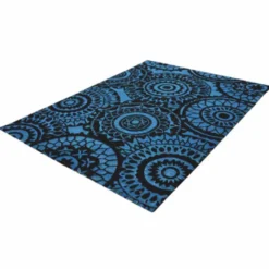 Casa Padrino Luxus Teppich Blau / Schwarz 300 x 200 cm - Rechteckiger Wollteppich - Wohnzimmer Teppich - Hotel Teppich