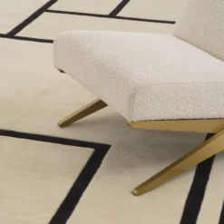Casa Padrino Luxus Teppich Cremefarben / Schwarz 300 x 400 cm - Handgetufteter Wohnzimmer Teppich aus 100% Neuseeland Wolle - Luxus Qualität