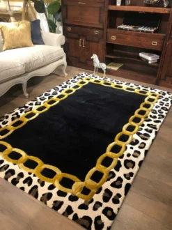 Casa Padrino Luxus Teppich mit Leoparden Design Mehrfarbig 160 x 230 cm - Rechteckiger Wohnzimmer Teppich - Handgetufteter Schlafzimmer Teppich - Luxus Interior - Luxus Qualität