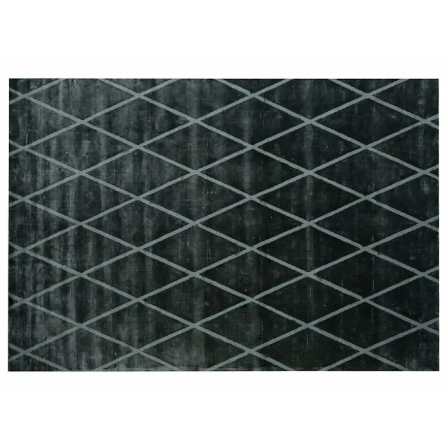 Casa Padrino Luxus Teppich Schwarz / Grau 200 x 280 cm - Handgewebter Wohnzimmer Teppich mit Rautenmuster