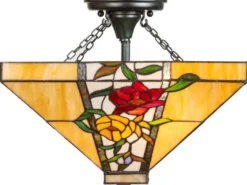 Casa Padrino Luxus Tiffany Deckenleuchte Mehrfarbig 40 x 40 x H. 34 cm - Tiffany Lampe mit Blumendesign und handgefertigtem Glas Lampenschirm