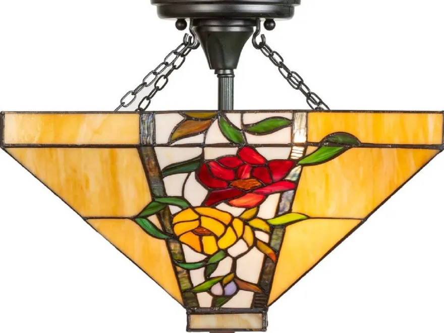 Casa Padrino Luxus Tiffany Deckenleuchte Mehrfarbig 40 x 40 x H. 34 cm - Tiffany Lampe mit Blumendesign und handgefertigtem Glas Lampenschirm