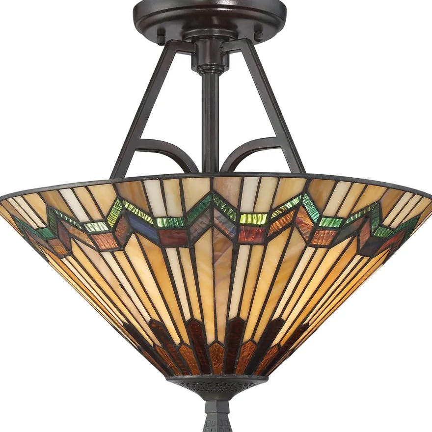 Casa Padrino Luxus Tiffany Deckenleuchte Mehrfarbig Ø 40,6 x H. 38,1 cm - Runde Tiffany Lampe mit handgefertigtem Glas Lampenschirm