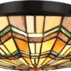 Casa Padrino Luxus Tiffany Deckenleuchte Mehrfarbig Ø 42,1 x H. 13,5 cm - Runde Tiffany Lampe mit handgefertigtem Glas Lampenschirm
