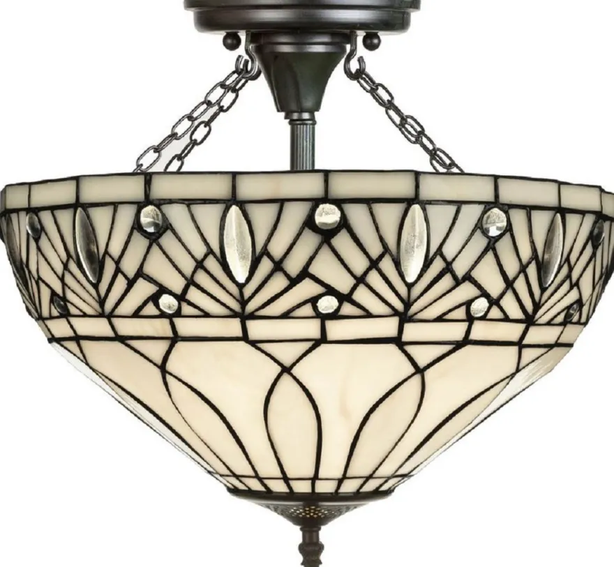 Casa Padrino Luxus Tiffany Deckenleuchte Weiß / Schwarz Ø 40 x H. 50 cm - Handgefertigt aus zahlreichen Glas Mosaik Stücken
