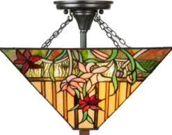 Casa Padrino Luxus Tiffany Deckenleuchte Mehrfarbig 40 x 40 x H. 34 cm - Tiffany Lampe mit handgefertigtem Glas Lampenschirm