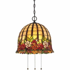 Casa Padrino Luxus Tiffany Hängeleuchte Rosen Bunt / Bronze Ø 38,1 x H. 38,3 cm