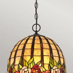 Casa Padrino Luxus Tiffany Hängeleuchte Rosen Bunt / Bronze Ø 38,1 x H. 38,3 cm