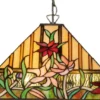 Casa Padrino Luxus Tiffany Hängeleuchte Mehrfarbig 40 x 40 x H. 95 cm - Tiffany Pendelleuchte mit handgefertigtem Glas Lampenschirm