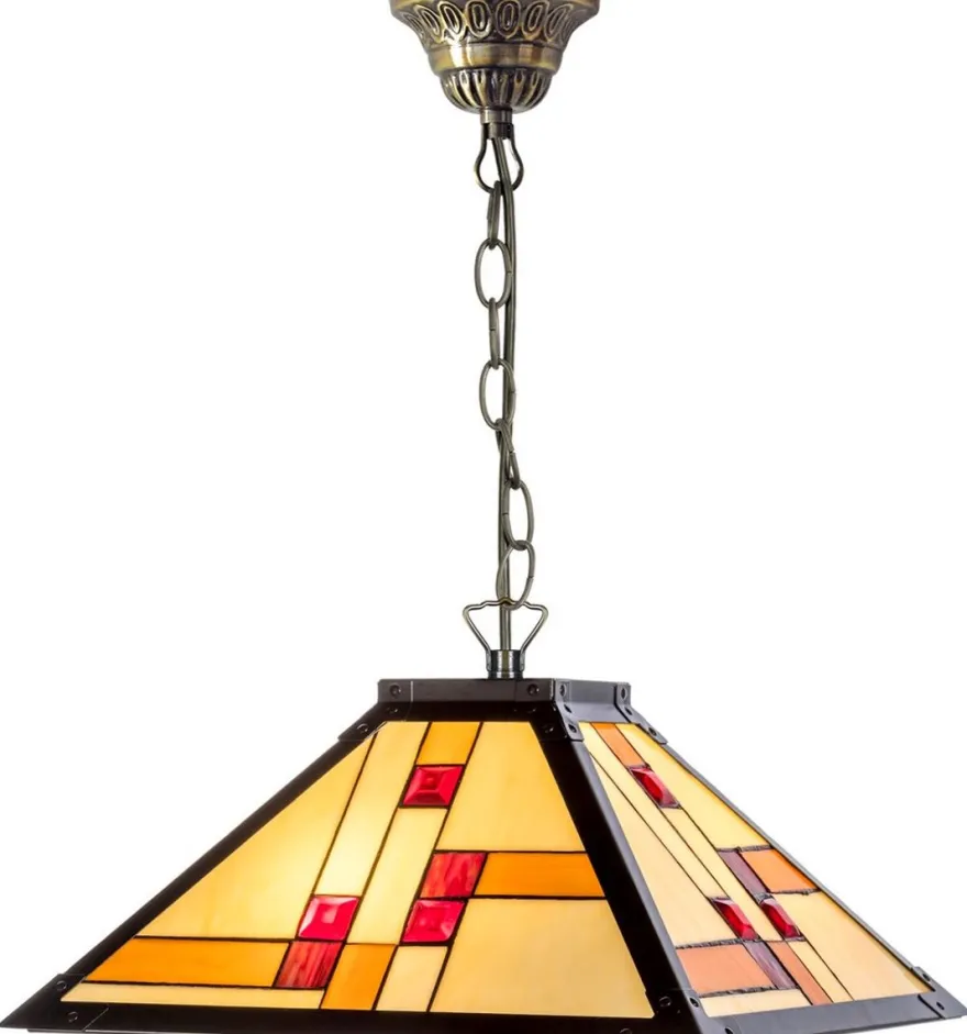 Casa Padrino Luxus Tiffany Hängeleuchte Schwarz / Mehrfarbig 50 x 50 cm - Handgefertigte Pendelleuchte aus 64 Teilen