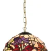 Casa Padrino Luxus Tiffany Hängeleuchte Mehrfarbig Ø 23 x H. 75 cm - Art Deco Tiffany Hängelampe - Wohnzimmer Hängeleuchte - Deko Hängeleuchte - Luxus Tiffany Leuchten - Art Deco Leuchten