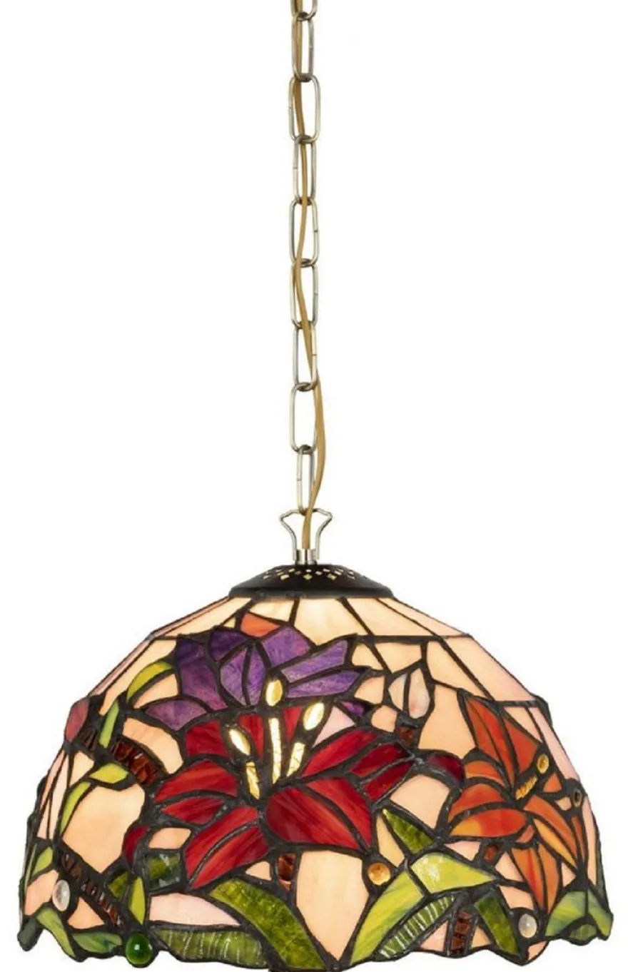 Casa Padrino Luxus Tiffany Hängeleuchte Mehrfarbig Ø 23 x H. 75 cm - Art Deco Tiffany Hängelampe - Wohnzimmer Hängeleuchte - Deko Hängeleuchte - Luxus Tiffany Leuchten - Art Deco Leuchten