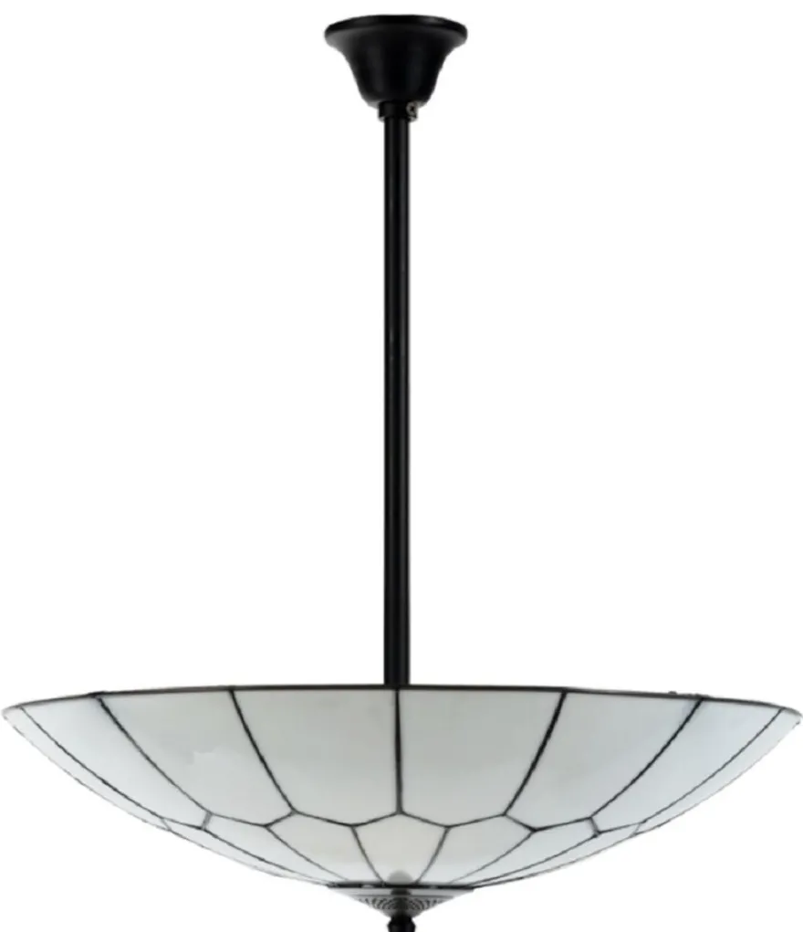 Casa Padrino Luxus Tiffany Hängeleuchte Weiß / Schwarz Ø 60 cm - Luxus Wohnzimmerlampe