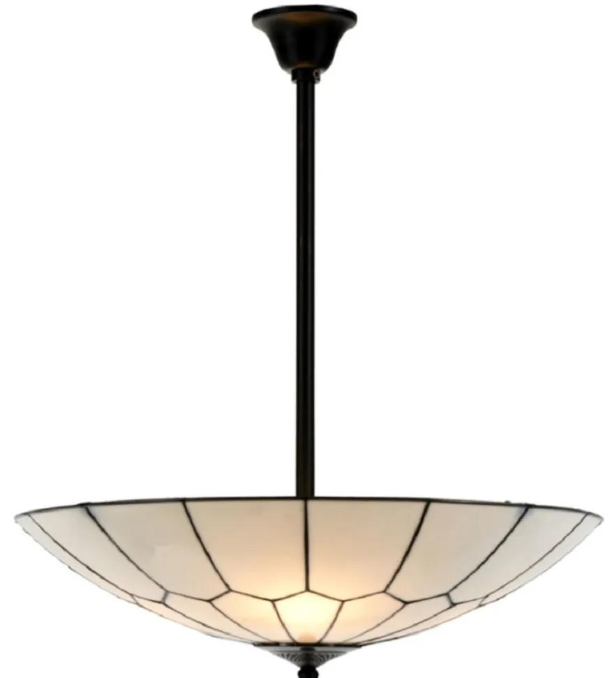 Casa Padrino Luxus Tiffany Hängeleuchte Weiß / Schwarz Ø 60 cm - Luxus Wohnzimmerlampe