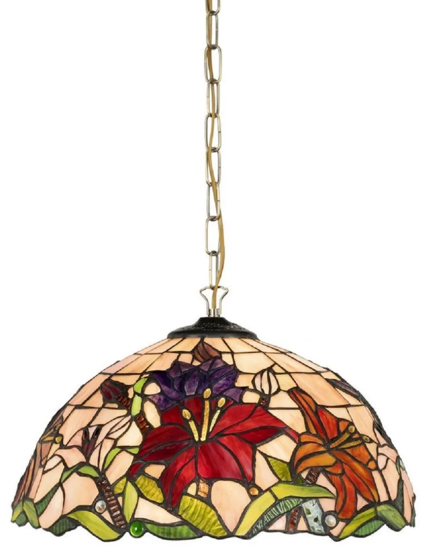Casa Padrino Luxus Tiffany Hängeleuchte Mehrfarbig Ø 40 x H. 75 cm - Art Deco Tiffany Hängelampe - Wohnzimmer Hängeleuchte - Deko Hängeleuchte - Luxus Tiffany Leuchten - Art Deco Leuchten