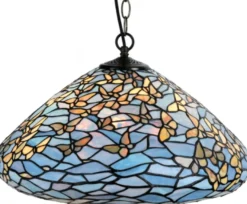 Casa Padrino Luxus Tiffany Hängeleuchte Schmetterlinge Blau / Mehrfarbig Ø 50 x H. 135 cm - Hängelampe aus zahlreichen Glas Mosaik Stücken
