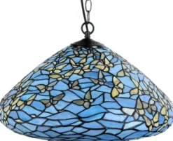 Casa Padrino Luxus Tiffany Hängeleuchte Schmetterlinge Blau / Mehrfarbig Ø 50 x H. 135 cm - Hängelampe aus zahlreichen Glas Mosaik Stücken