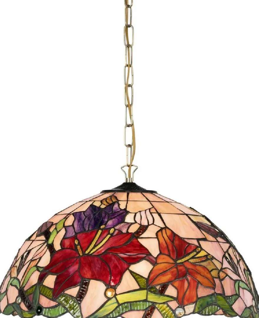 Casa Padrino Luxus Tiffany Hängeleuchte Mehrfarbig Ø 50 x H. 85 cm - Art Deco Tiffany Hängelampe - Wohnzimmer Hängeleuchte - Deko Hängeleuchte - Luxus Tiffany Leuchten - Art Deco Leuchten