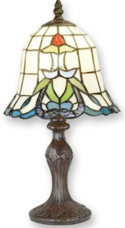 Casa Padrino Luxus Tiffany Hockerleuchte Mehrfarbig Ø 19,5 x H. 36,5 cm - Tiffany Tischleuchte - Tiffany Schreibtischleuchte - Tiffany Leuchten - Luxus Leuchten - Luxus Interior