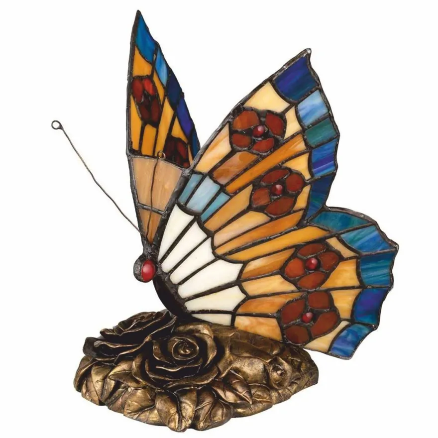 Casa Padrino Luxus Tiffany LED Tischleuchte Schmetterling Bunt / Bronze - Tiffany Deko Leuchten