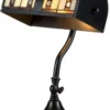 Casa Padrino Luxus Tiffany Schreibtischleuchte Schwarz / Mehrfarbig 25 x H. 38 cm - Luxus Tischleuchte