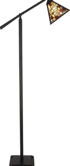 Casa Padrino Luxus Tiffany Stehleuchte Schwarz / Mehrfarbig 65 x H. 165 cm - Schwenbare Tiffany Stehlampe - Tiffany Leuchten - Tiffany Stehleuchten - Wohnzimmer Stehleuchten - Büro Stehleuchten