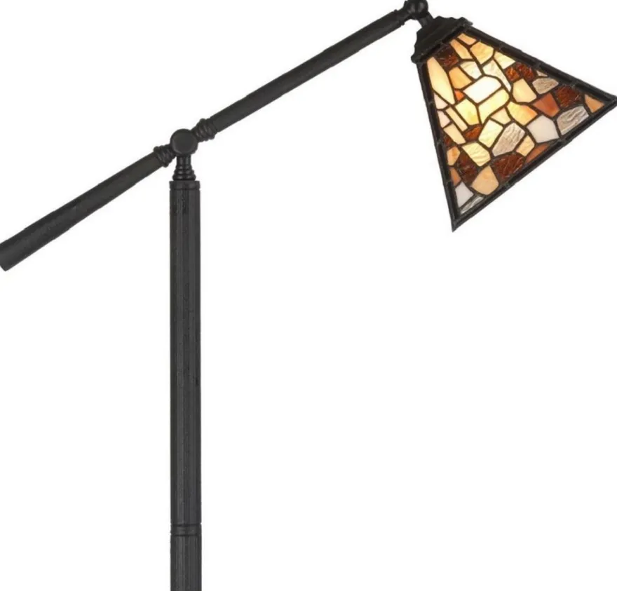 Casa Padrino Luxus Tiffany Stehleuchte Schwarz / Mehrfarbig 65 x H. 165 cm - Schwenbare Tiffany Stehlampe - Tiffany Leuchten - Tiffany Stehleuchten - Wohnzimmer Stehleuchten - Büro Stehleuchten