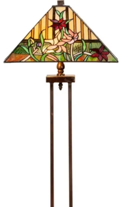 Casa Padrino Luxus Tiffany Stehleuchte Braun / Mehrfarbig 40 x 40 x H. 145 cm - Handgefertigt Tiffany Lampe aus 484 Teilen