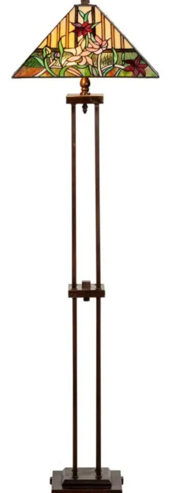 Casa Padrino Luxus Tiffany Stehleuchte Braun / Mehrfarbig 40 x 40 x H. 145 cm - Handgefertigt Tiffany Lampe aus 484 Teilen
