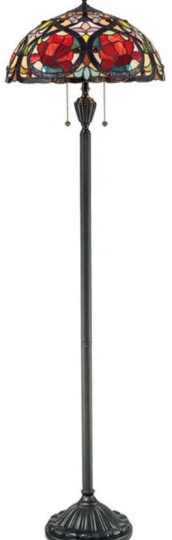 Casa Padrino Luxus Tiffany Stehleuchte Mehrfarbig / Vintage Bronze Ø 46 x H. 157,5 cm - Tiffany Stehlampe - Tiffany Leuchten - Tiffany Stehleuchten - Wohnzimmer Stehleuchten - Büro Stehleuchten