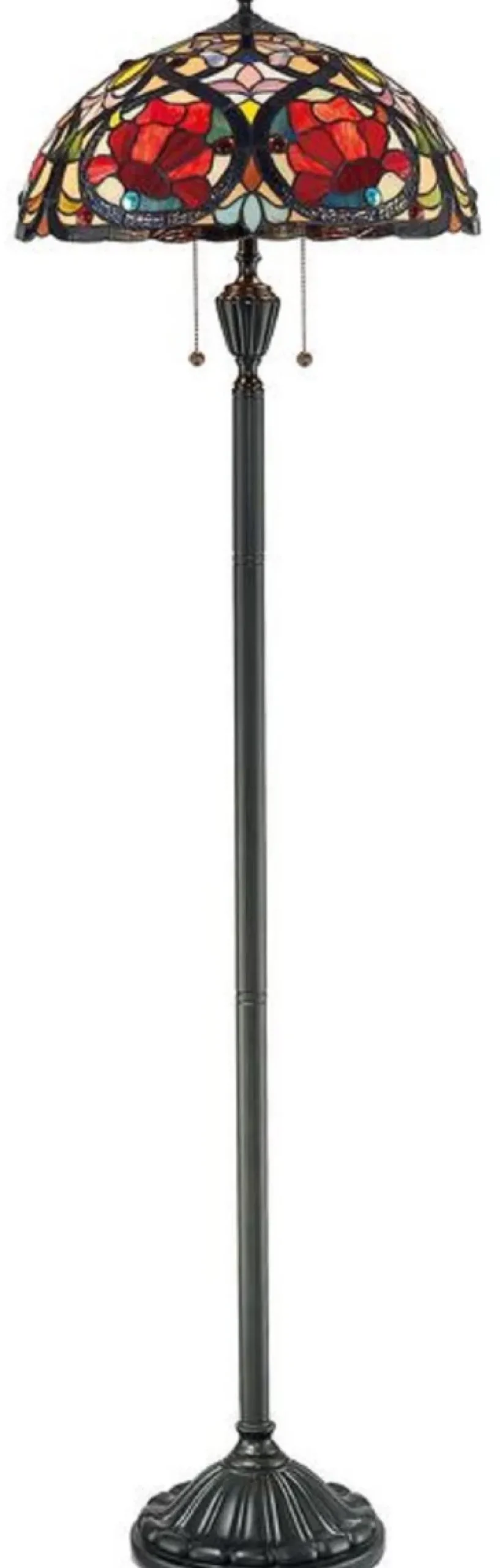 Casa Padrino Luxus Tiffany Stehleuchte Mehrfarbig / Vintage Bronze Ø 46 x H. 157,5 cm - Tiffany Stehlampe - Tiffany Leuchten - Tiffany Stehleuchten - Wohnzimmer Stehleuchten - Büro Stehleuchten