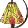 Casa Padrino Luxus Tiffany Tischleuchte / Hockerleuchte Rosen Mehrfarbig Ø 15 x H. 23 cm - Handgefertigte Leuchte aus 94 Teilen